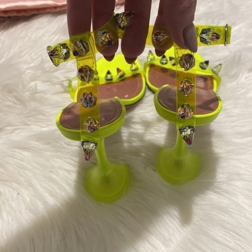 Amina Muaddi‎ Julia Neon Crystal-Spike Clear sandal size 38.5 EU